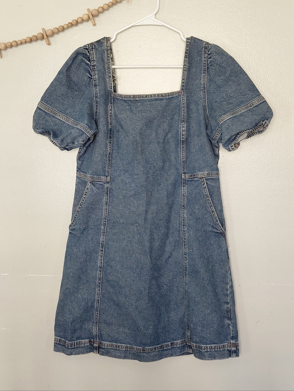 SO Denim Puff Sleeve Square Neck Dress Size M